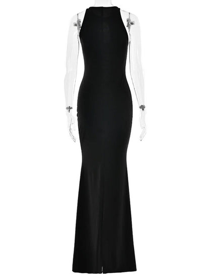 Halter Neck Deep Keyhole Jewel Embellished Mermaid Maxi Gown