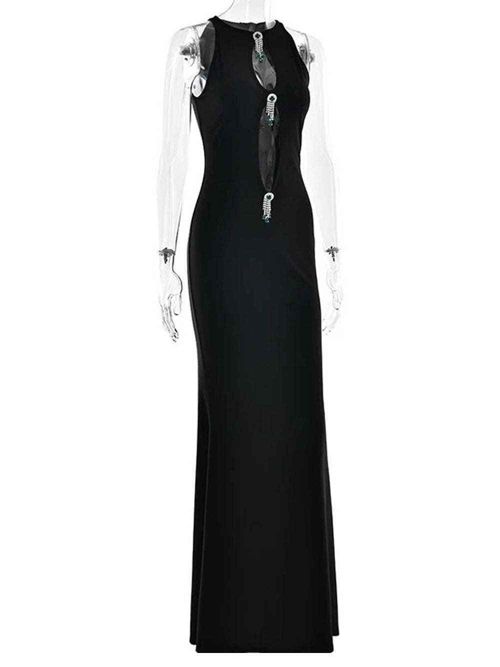 Halter Neck Deep Keyhole Jewel Embellished Mermaid Maxi Gown