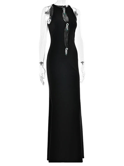 Halter Neck Deep Keyhole Jewel Embellished Mermaid Maxi Gown