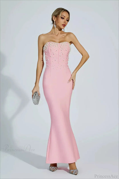 Elegant Beaded Fitted Strapless Evening Dress