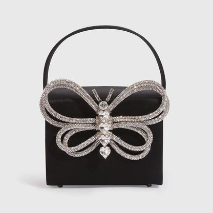 Butterfly Rhinestone Box Clutch Bag - Black