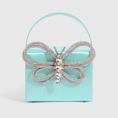 Blue Rhinestone Butterfly Clutch Bag