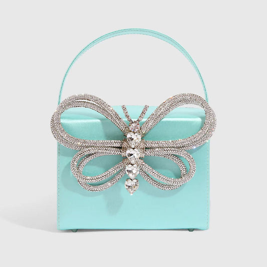 Blue Rhinestone Butterfly Clutch Bag