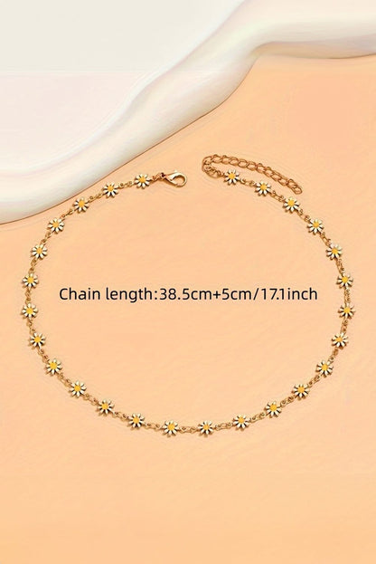 Daisy Alloy Choker Necklace with Adjustable Chain