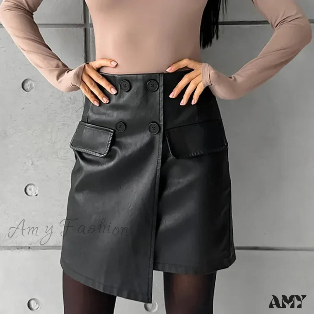 Elegant European Style Thickening High Waist Irregular Black Skirt
