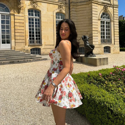 Elegant Floral Print Tulle Floral Dress
