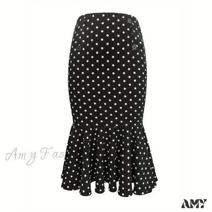Elegant Houndstooth Printed Knee Length Fashion High Waist Slim Skirt