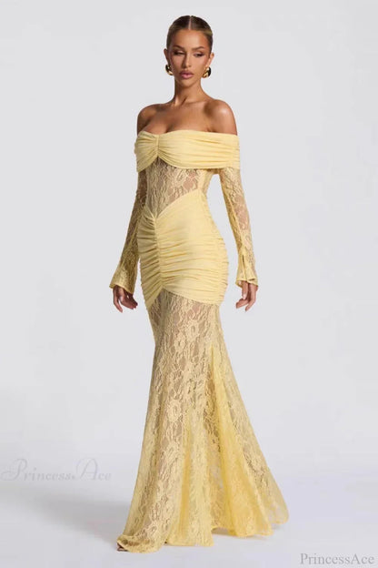 Elegant Lace Off-the-Shoulder Long Sleeve Bodycon Evening Dress