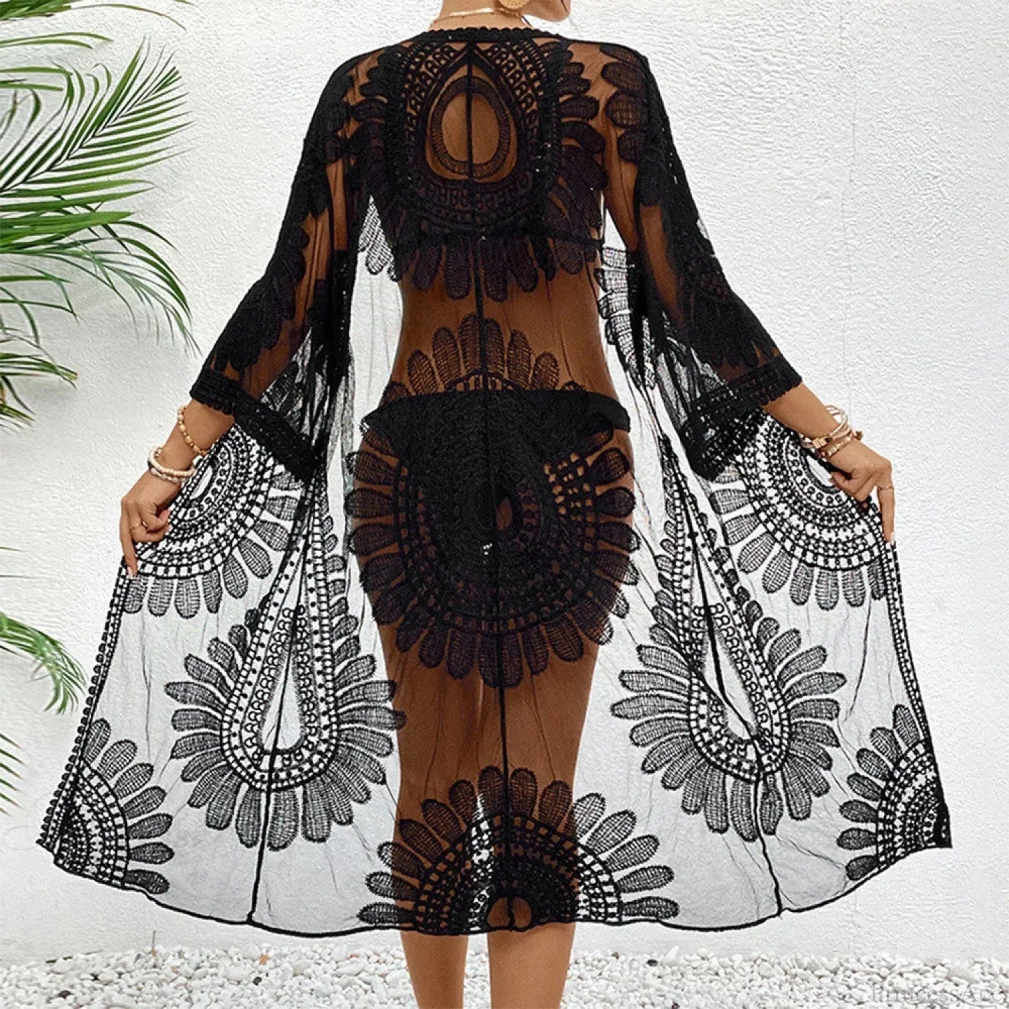 Elegant Lace-Up Beach Smock Cover Up