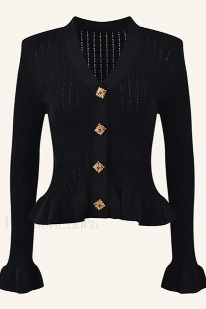 Elegant Lotus Leaf Hem Knit Cardigan