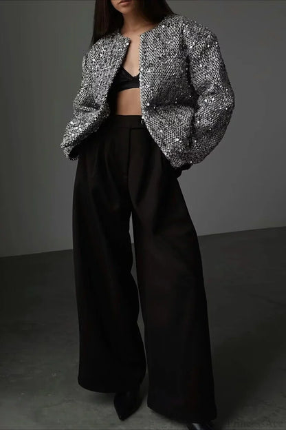 Elegant Luxurious Tweed Sequin Jacket
