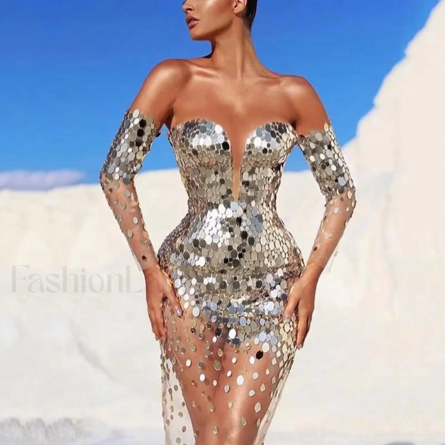 Elegant Party For Women 2024 Sexy Mesh See Through Deep V Neck Evening Prom Dress
