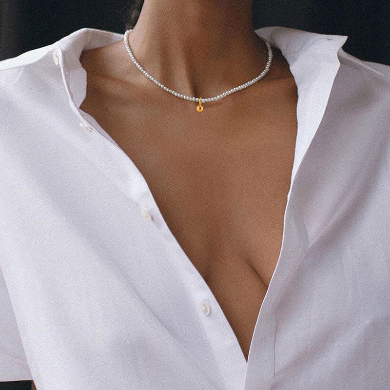 Pearl Embellished Beaded Choker Necklace - White