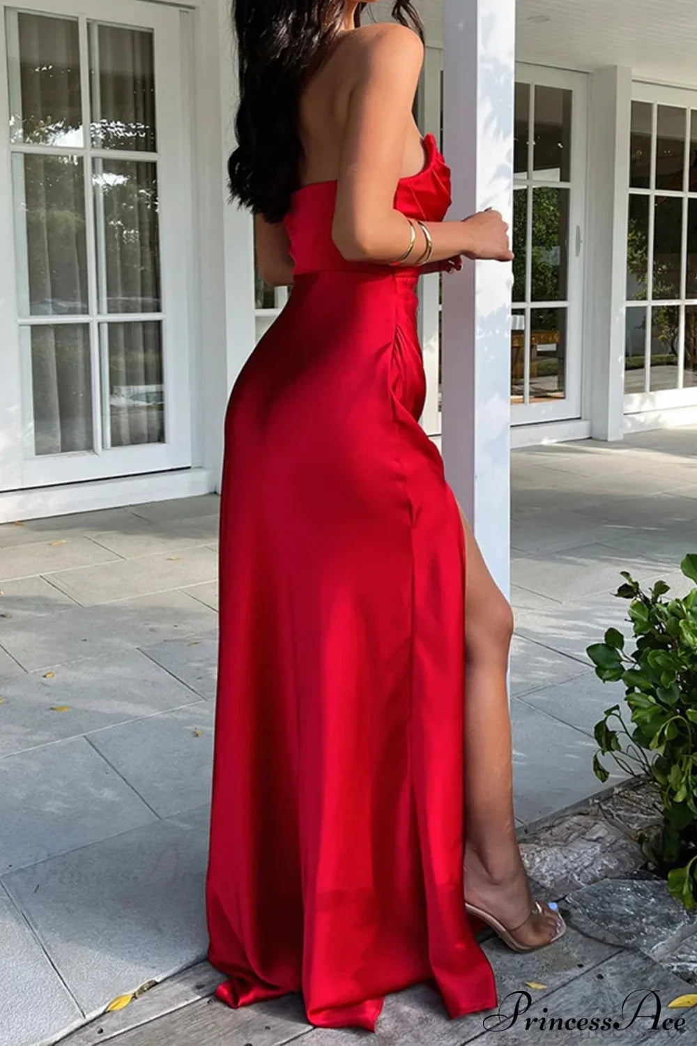Elegant Ruched Side Slit Party Dress