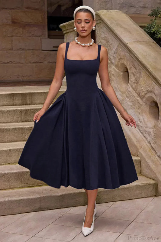 Elegant Square Neck Backless Fitted Cami Maxi Dress