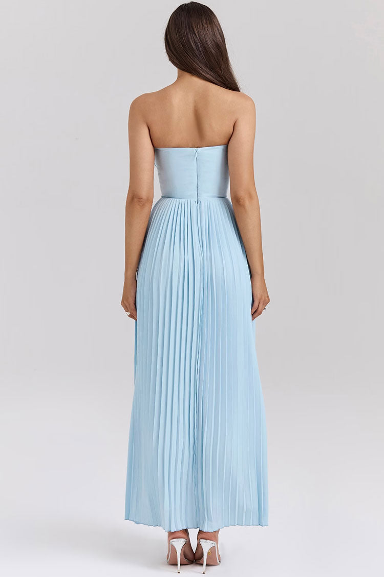 Strapless Sweetheart Ruched Bust Accordion Pleated Maxi Dress