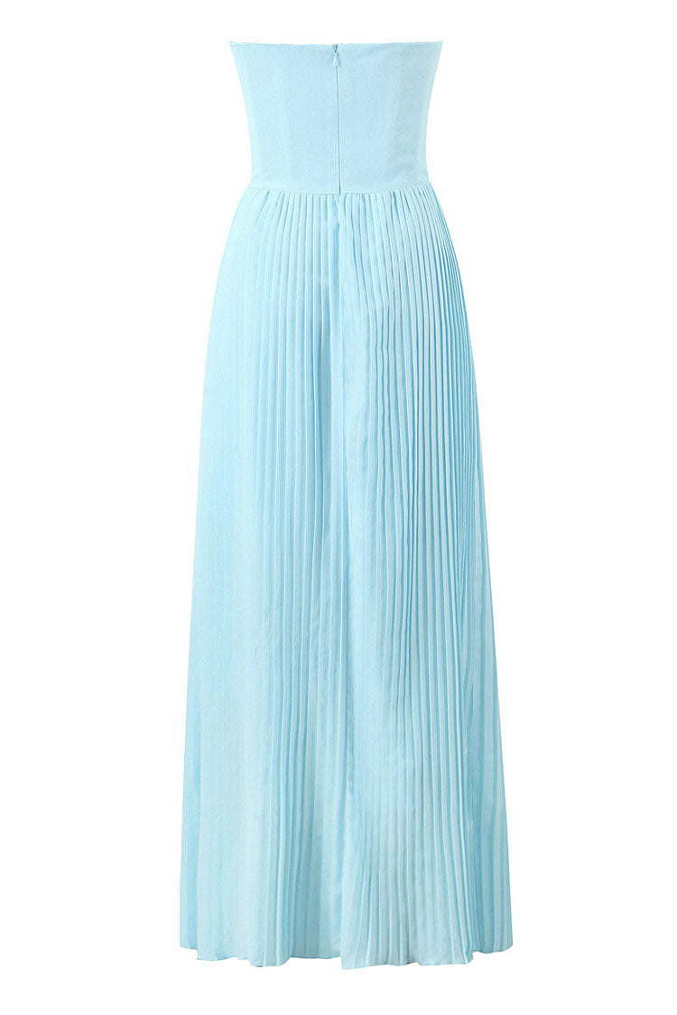Strapless Sweetheart Ruched Bust Accordion Pleated Maxi Dress