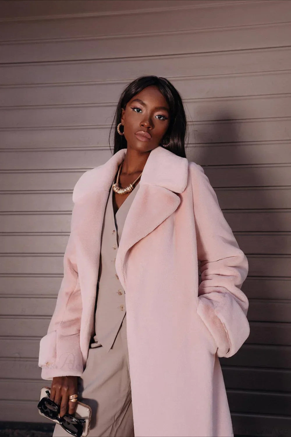 Elegant Thickened Plush Faux Fur Overcoat