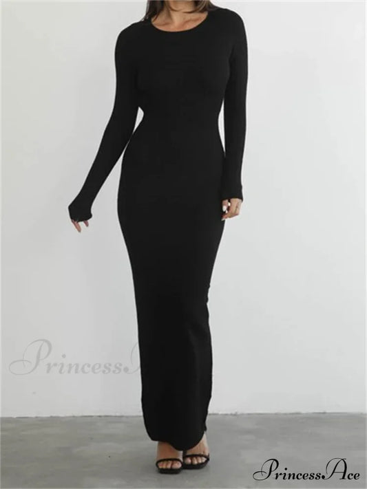 Elegant Women Round Neck Party Solid Color Sleeve Backless Tie Up Party Female Vestidos