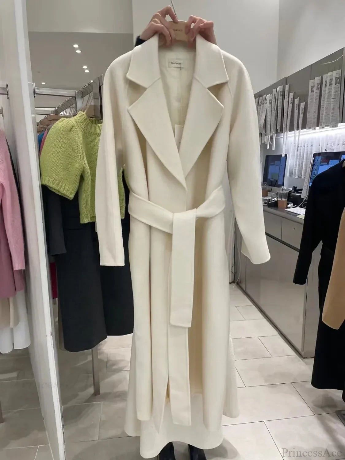 Elegant Woolen Belted Long Overcoat