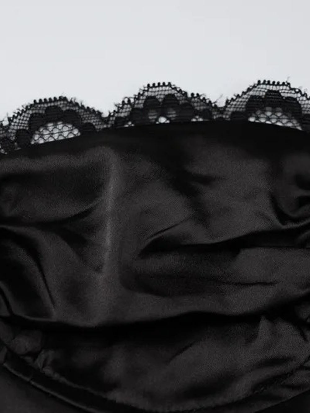 Satin Lace-Trim Sweetheart Ruched Tie-Front Side-Slit Spaghetti Strap Mini Dress