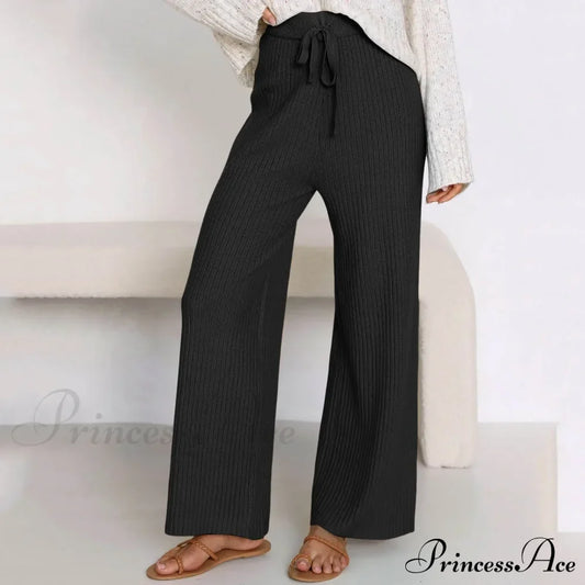 Embroidery Bow Knitted Flare Casual Slim Fit Sweatpants All-match Pants