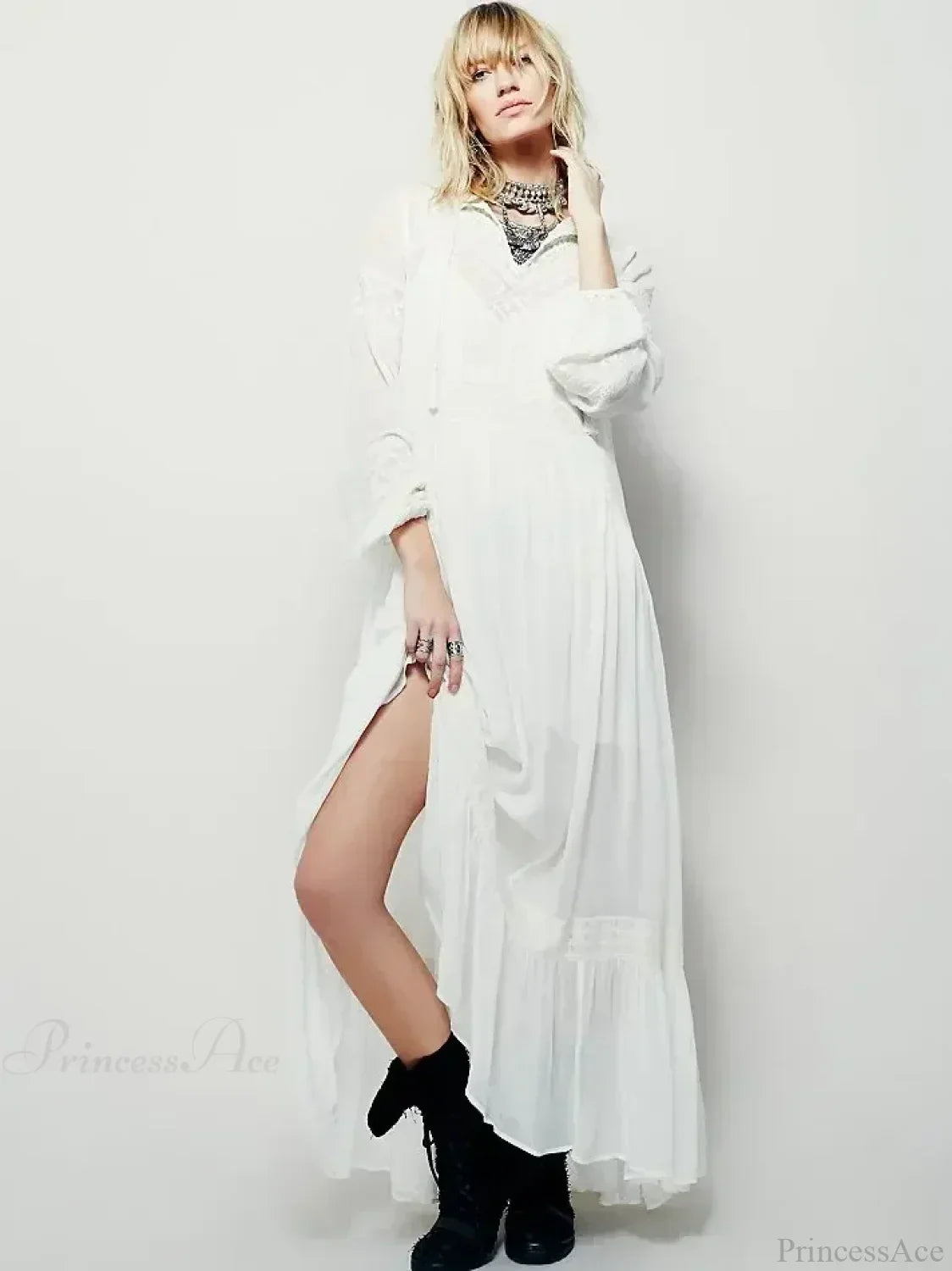Embroidery Flower V-neck Split Mini Boho Dress