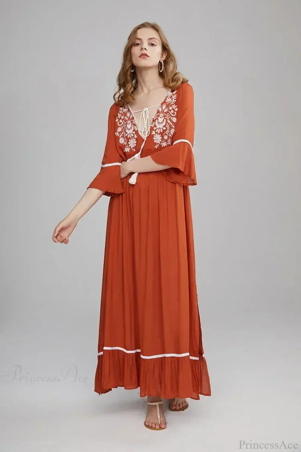 Embroidery Hollow Out Lace Retro White Boho Dress