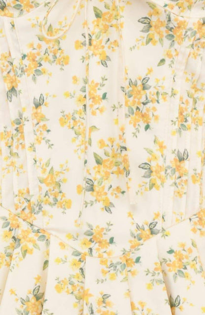 Ditsy Floral Corset Tie-Front Puff Sleeve Tiered Tulle Mini Dress