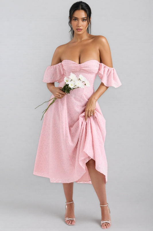 Kinsle Pink Floral Jacquard Midi Dress