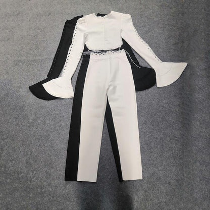 KittenAlarm - Emmie Flounce Sleeve Crop Top & Pants Set