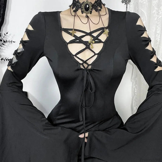 Empty Out Batwing Sleeve Full-Length Dress