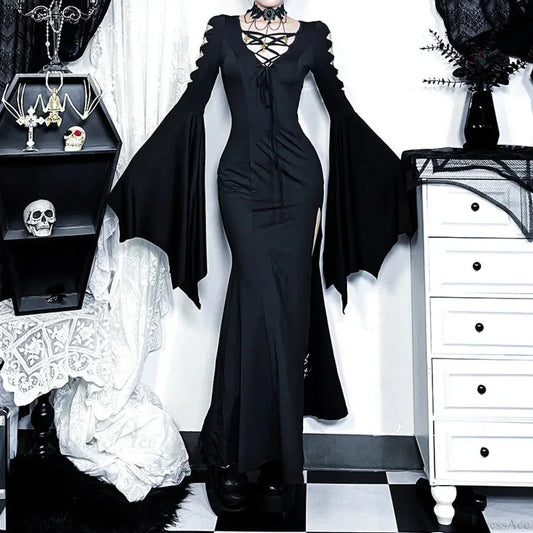 Empty Out Batwing Sleeve Full-Length Dress