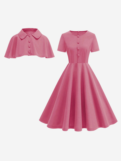 Vintage 1950s Midi Dress With Capelet For Women A-Line Swing Skater Dress - Summer Retro Party 2026