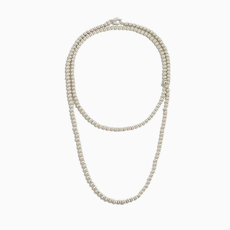 Quiet Luxury Brushed Satin Ball Silver Lariat Necklace