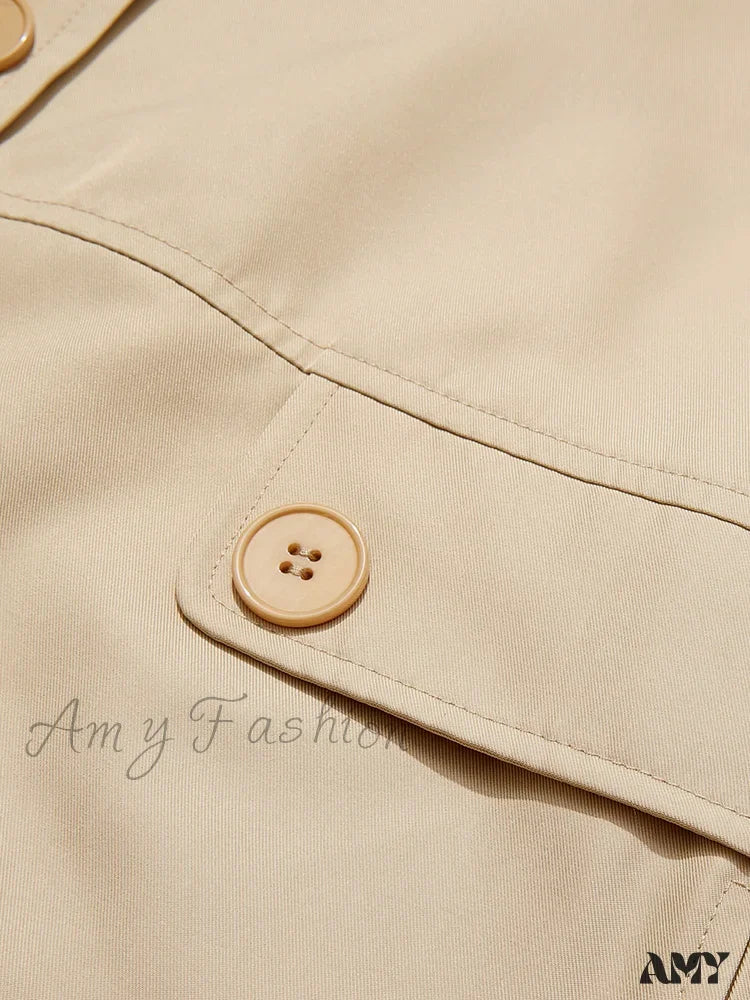 England Style Retro Long Windbreaker Wide-waisted Solid Coat