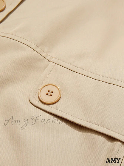 England Style Retro Long Windbreaker Wide-waisted Solid Coat