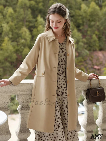 England Style Retro Long Windbreaker Wide-waisted Solid Coat