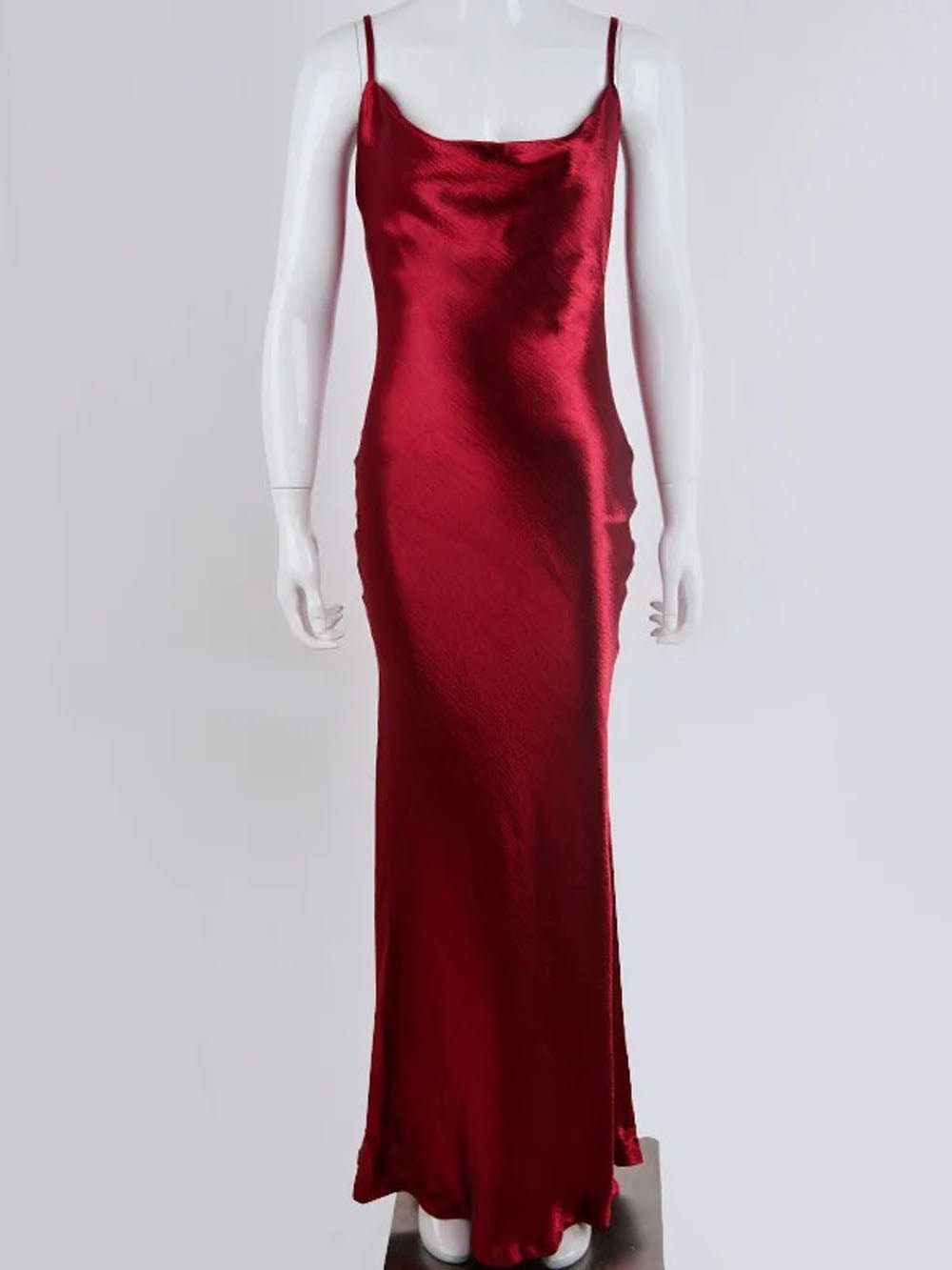Satin Cowl Neck Halter Backless Slip Maxi Dress