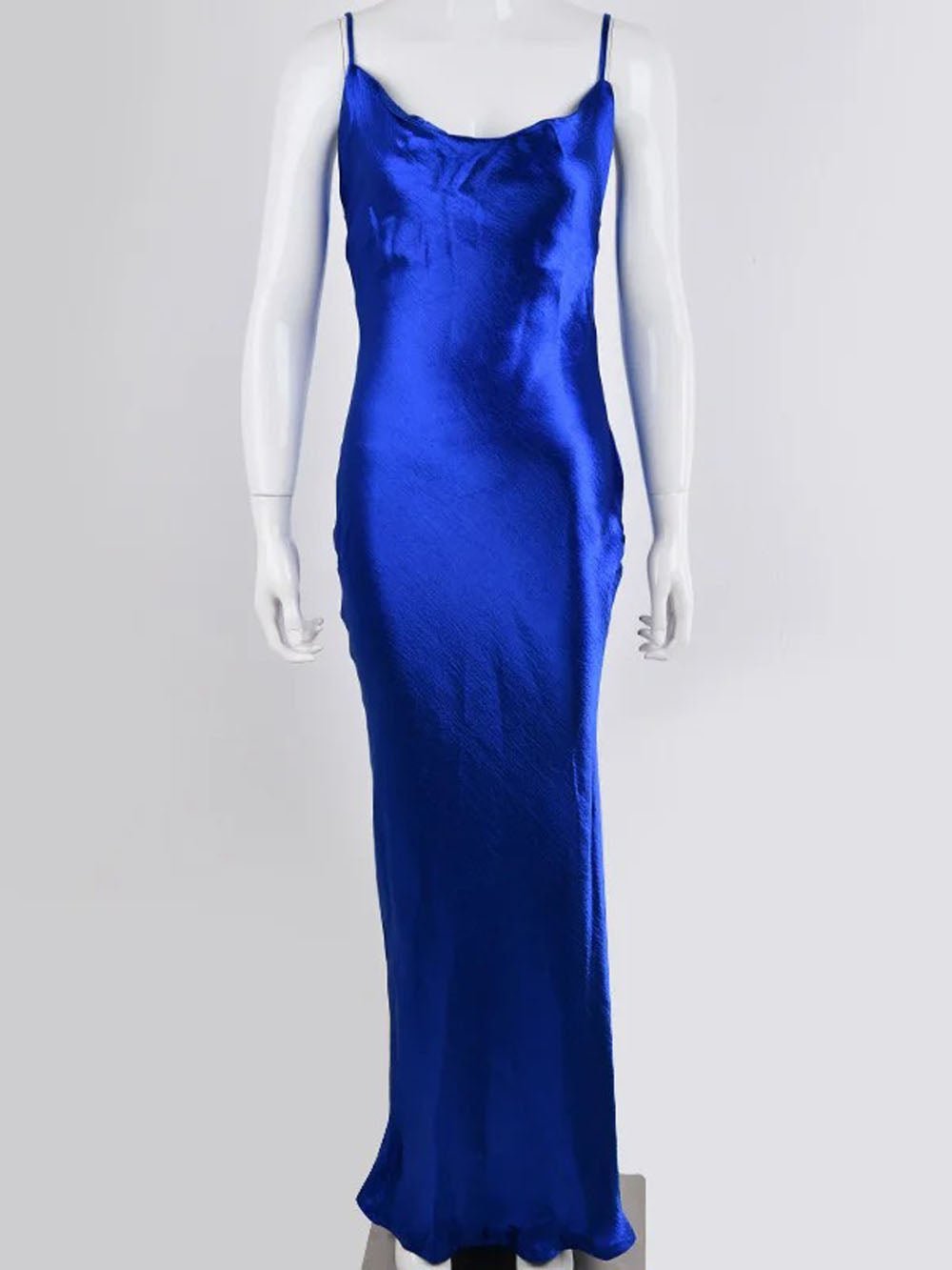 Satin Cowl Neck Halter Backless Slip Maxi Dress