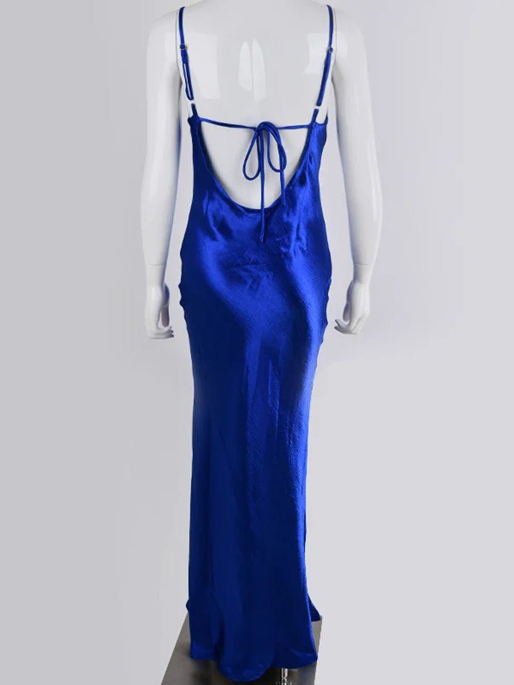 Satin Cowl Neck Halter Backless Slip Maxi Dress