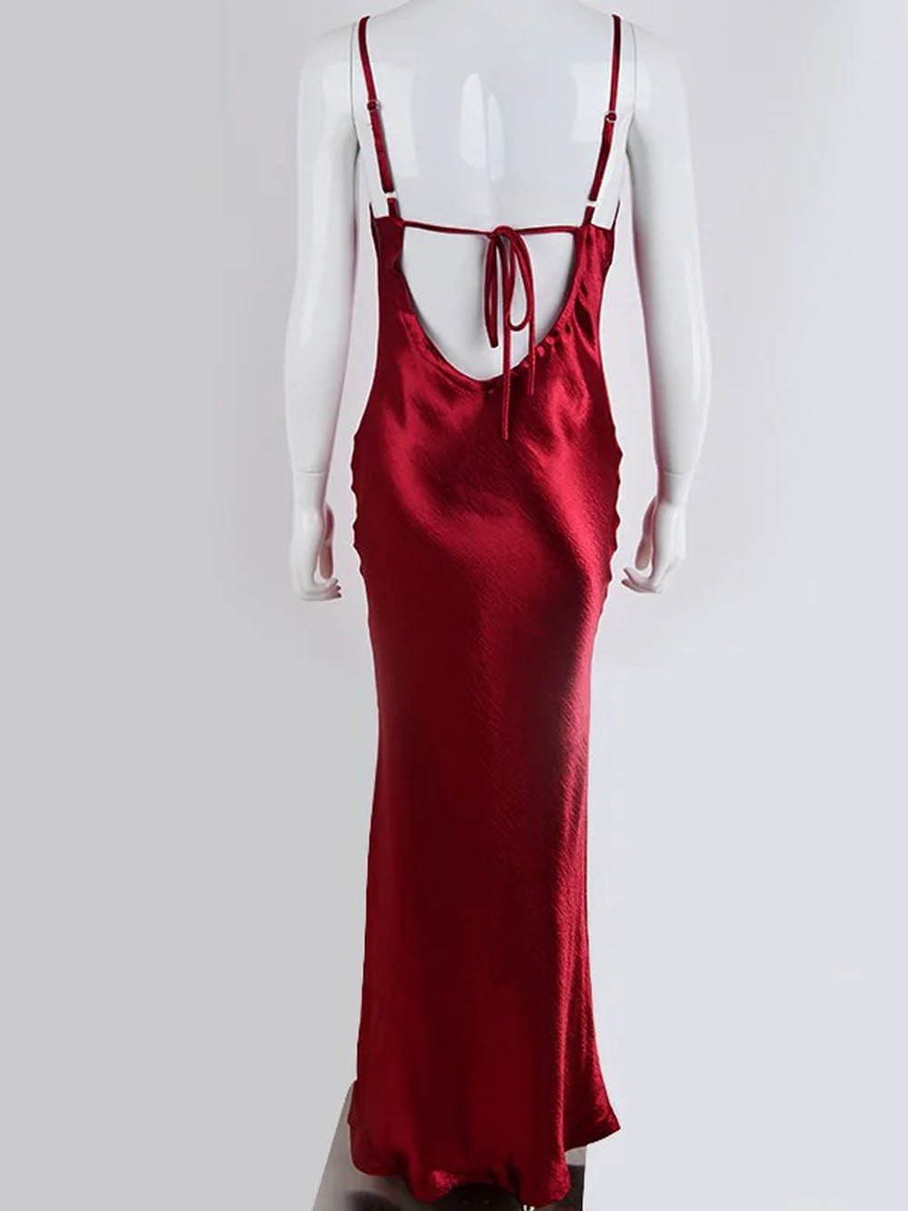 Satin Cowl Neck Halter Backless Slip Maxi Dress