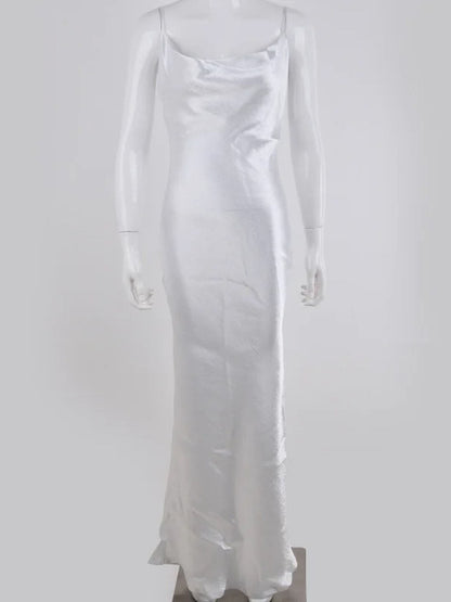 Satin Cowl Neck Halter Backless Slip Maxi Dress