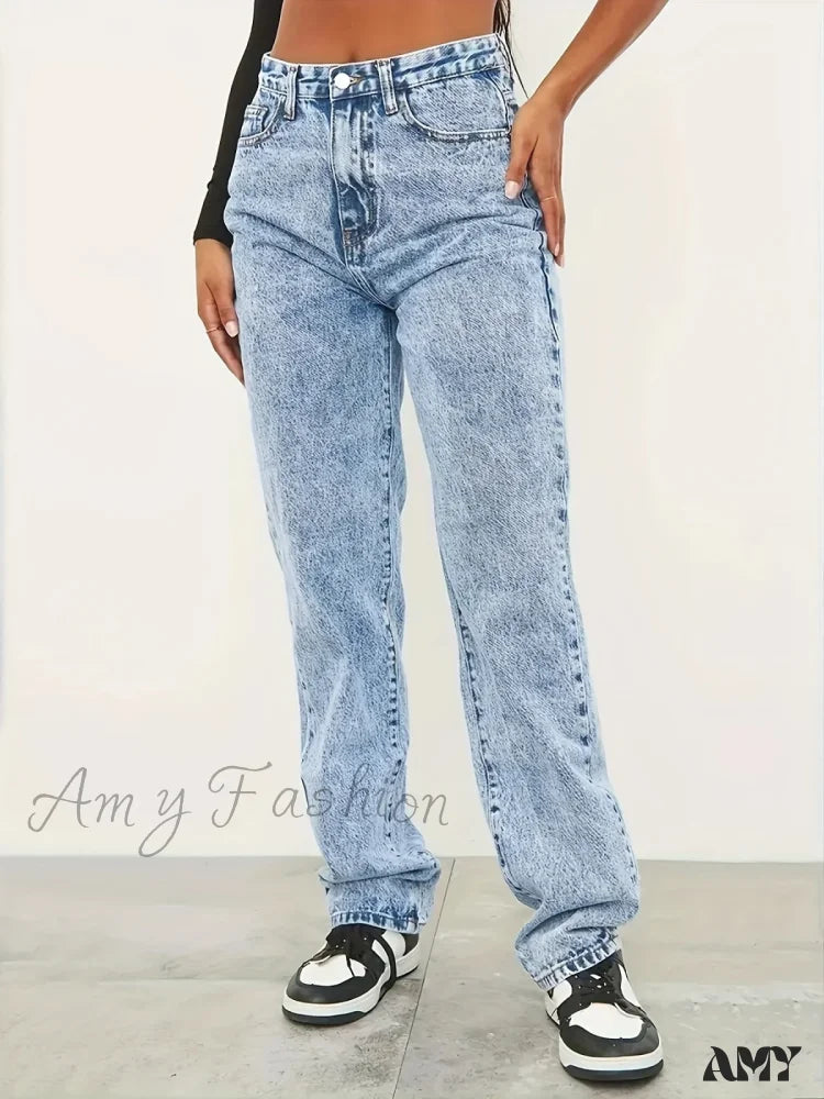 European American Simple Style Straight Loose Casual All-Match Denim Jean
