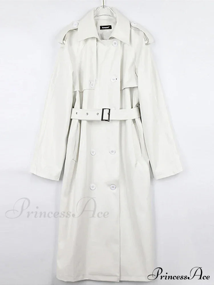 Extra Long Oversized Black Faux Leather Long Sleeve Belt Double Breasted Loose Fashion Stylish Coat