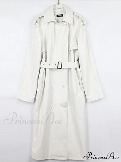 Extra Long Oversized Black Faux Leather Long Sleeve Belt Double Breasted Loose Fashion Stylish Coat