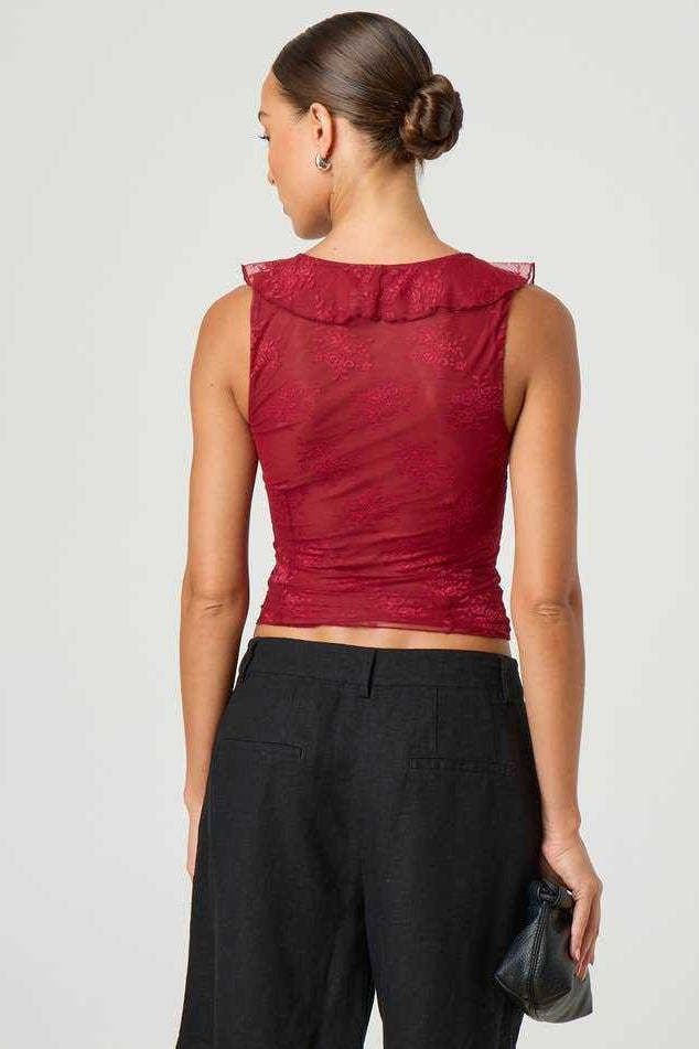 Chic Ruffle Detail Lace Up Corset Tank Top