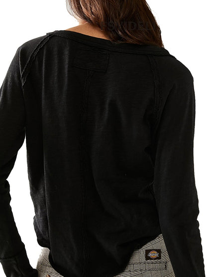 Solid Notch Neck Long Sleeve Tee