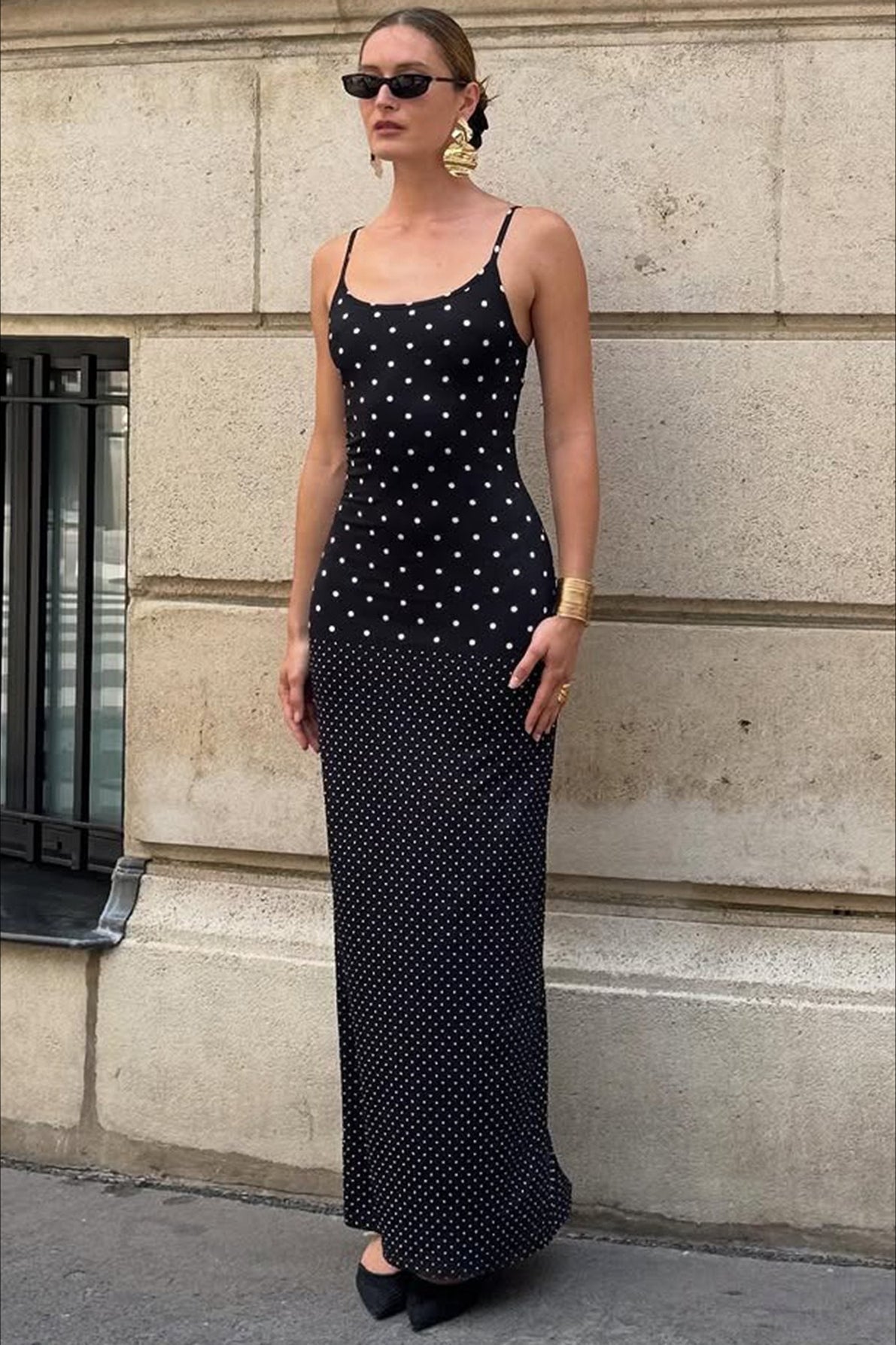 | Polka Dot Bodycon Maxi Dress