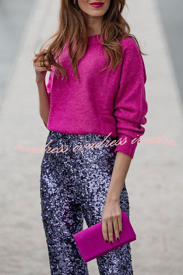Diva Sequin High Rise Elastic Waist Flare Pants